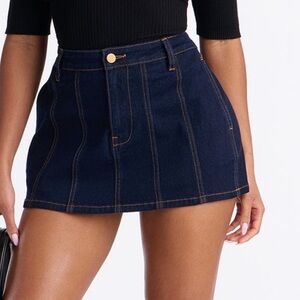 Black Ribbed Turtleneck Top and Denim Mini Skirt